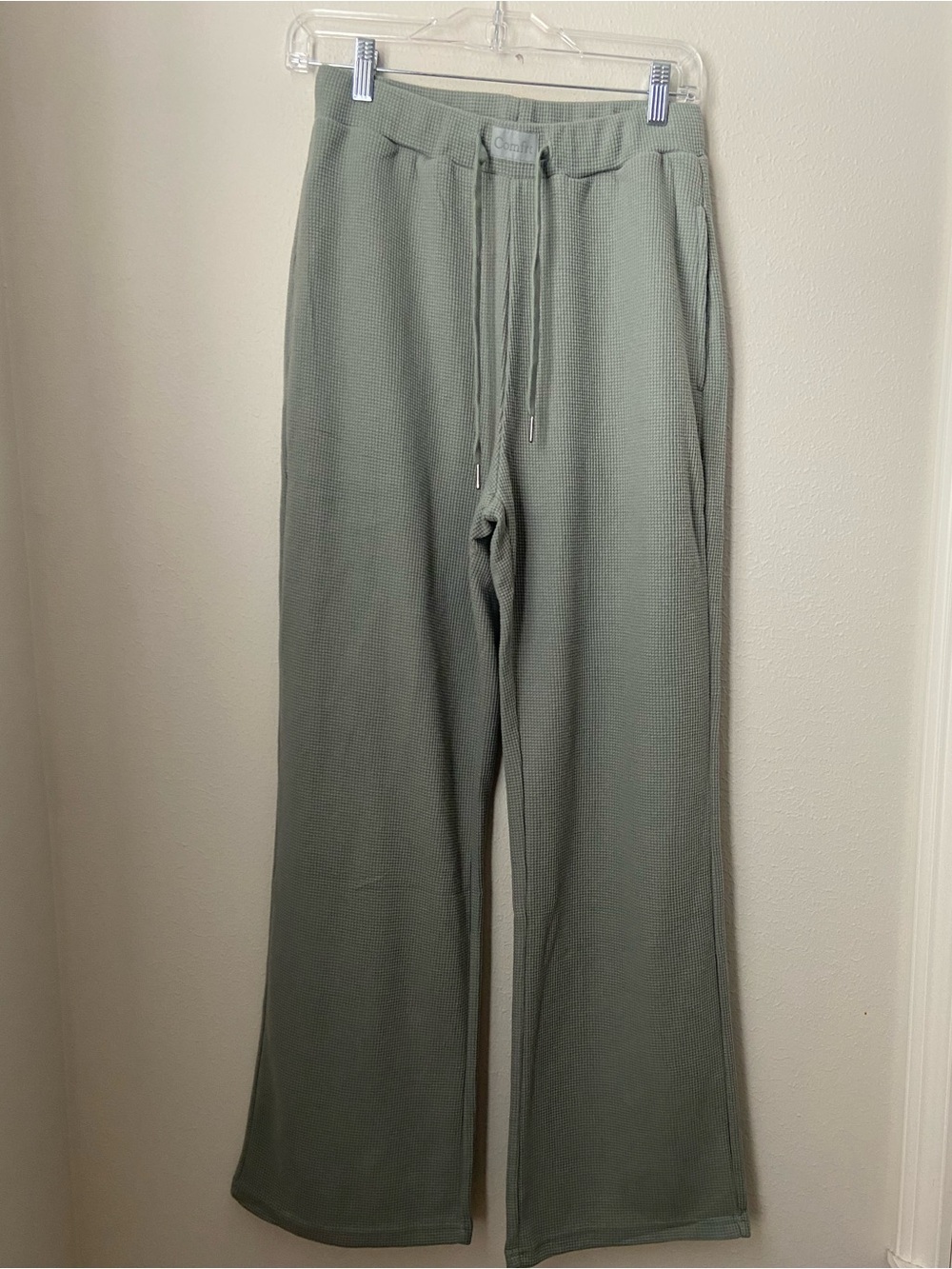 Comfrt Waffle Knit Wide Leg Lounge Pants Sage Green Size Small